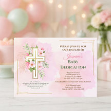 Pink Watercolor Floral Cross Baby Dedication Verse