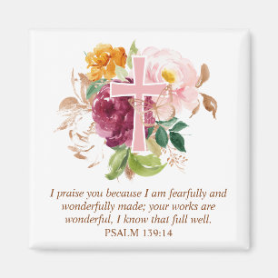 Pink Watercolor Floral Cross Bible Verse Magnet