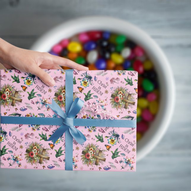 Pink Watercolor Floral Cross Pattern Easter Wrapping Paper (Creator Uploaded)