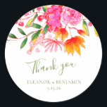 Pink Watercolor Floral Custom Wedding Thank You Classic Round Sticker<br><div class="desc">Colourful Pink Watercolor Floral Custom Wedding Thank You Classic Round Sticker</div>
