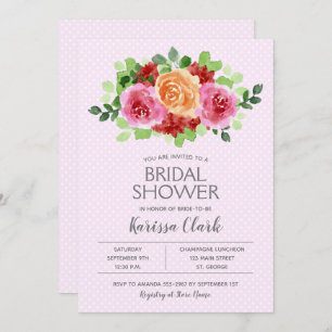 Pink Watercolor Floral & Dots Bridal Shower Invite