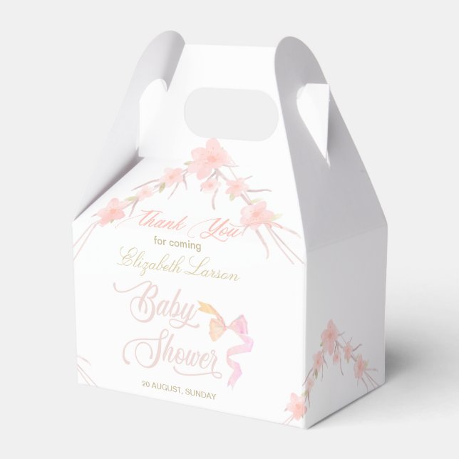 Pink Watercolor Floral Elegant Baby Shower Favour Box (Front Side)