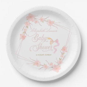 Pink Watercolor Floral Elegant Baby Shower Paper Plate