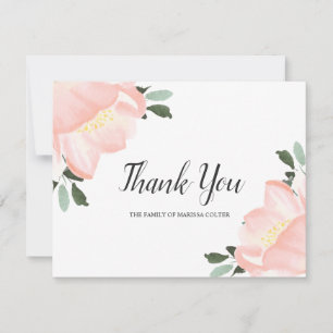 Pink Watercolor Floral Elegant Funeral Thank You Card