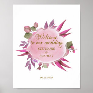 Pink Watercolor Floral Elegant Modern Welcome Poster