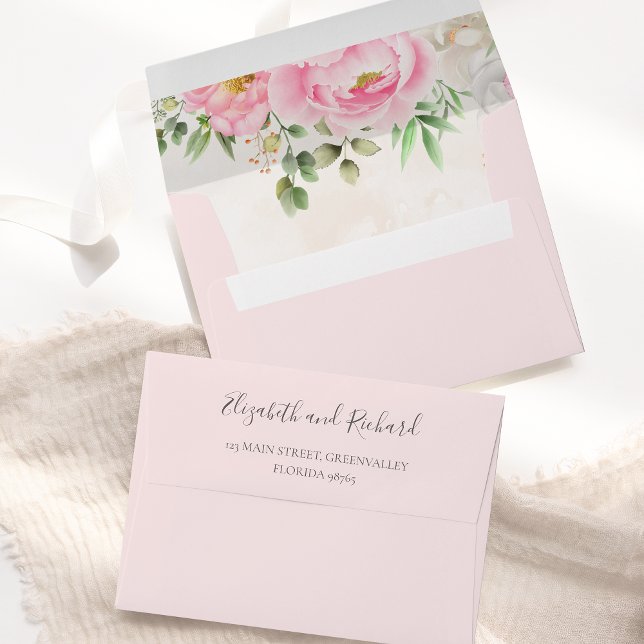 Pink Watercolor Floral Elegant Wedding Envelope (Creator Uploaded)