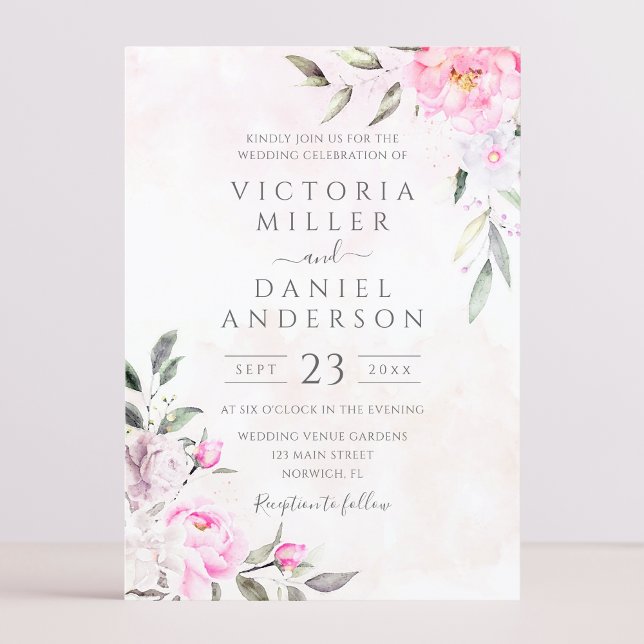 Pink Watercolor Floral Elegant Wedding Invitation (Creator Uploaded)
