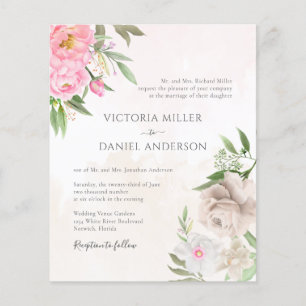 Pink Watercolor Floral Elegant Wedding Invitation