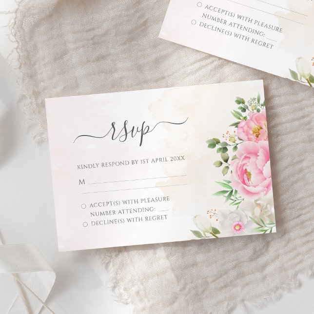 Pink Watercolor Floral Elegant Wedding RSVP Card (Creator Uploaded)