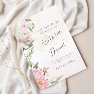 Pink Watercolor Floral Elegant Wedding Save The Date