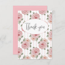 Pink Watercolor Floral Flat Thank You Card