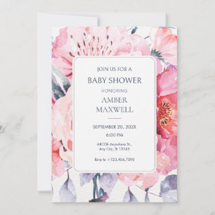 Pink watercolor floral florist baby shower invitation
