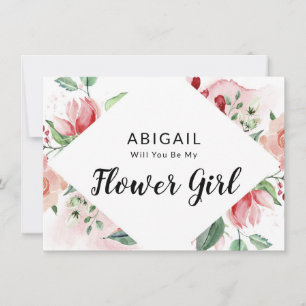 Pink Watercolor Floral Flower Girl Proposal Card