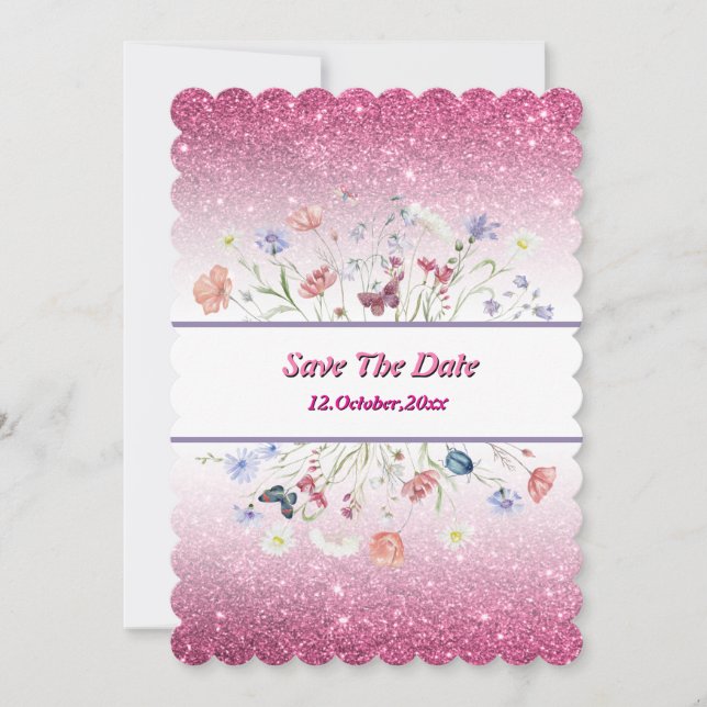 Pink watercolor floral flower invitation (Front)