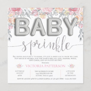 Pink Watercolor Floral Foil Balloon Baby Sprinkle Invitation