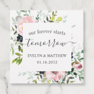 Pink Watercolor Floral Forever Starts Tomorrow Favour Tags