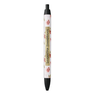 Pink Watercolor Floral Garden Black Ink Pen
