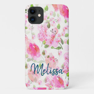 Pink Watercolor Floral Garden Pattern iPhone 11 Case