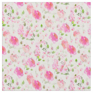 Pink Watercolor Floral Garden Pattern Fabric