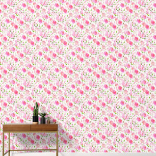 Pink Watercolor Floral Garden Pattern Wallpaper