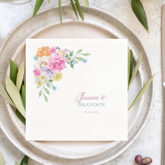 Pink Watercolor Floral Garden Tea Party Wedding Napkin (Creator Uploaded)