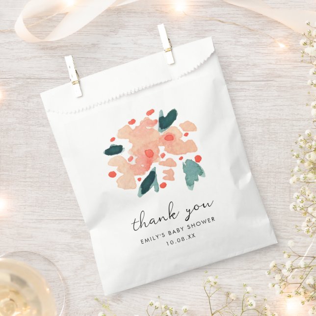 Pink Watercolor Floral Garden Thank You Favour Bags (Clipped)