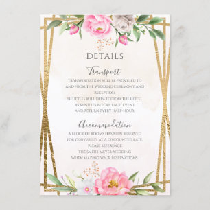 Pink Watercolor Floral Geometric Wedding Details Enclosure Card