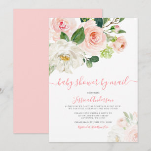 Pink Watercolor Floral Girl Baby Shower by Mail Invitation
