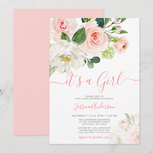 Pink Watercolor Floral Girl Baby Shower Invitation