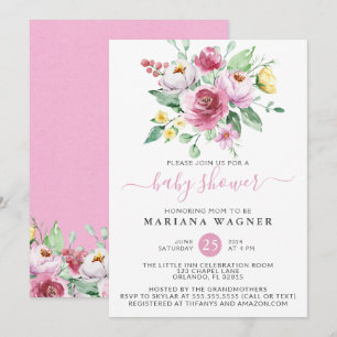 Pink Watercolor Floral Girl Baby Shower Invitation