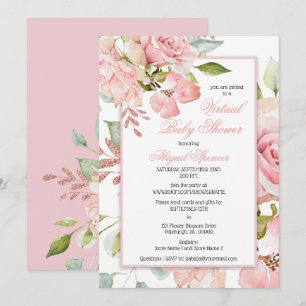 Pink Watercolor Floral Girl Virtual Baby Shower In Invitation