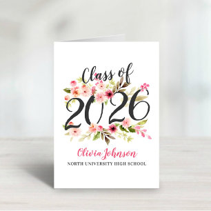Pink Watercolor Floral Graduation 2026Description: Thank You Card