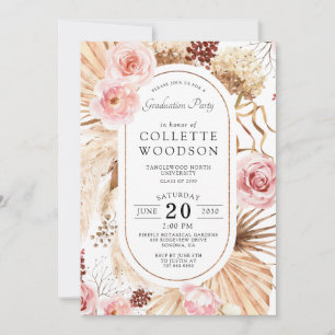 Pink Watercolor Floral Graduation Party I Invitation