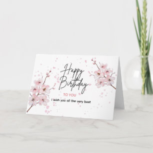 Pink Watercolor Floral Happy Birthday Wishes Card