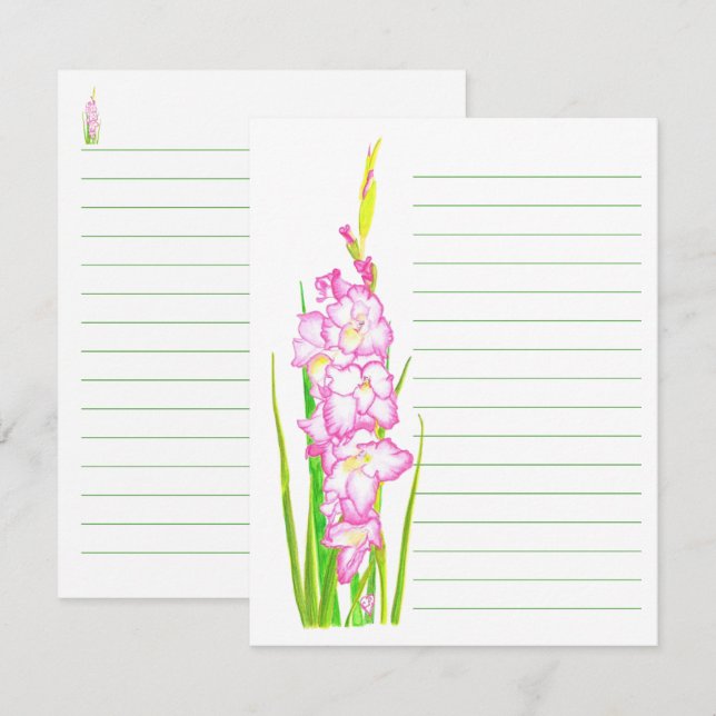 Pink Watercolor Floral Lined Note Cards (Front/Back)