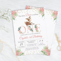 Pink Watercolor Floral Little Deer First Birthday
