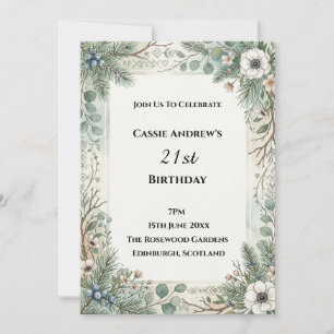 Pink Watercolor Floral Marble Birthday Invitation