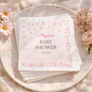 Pink Watercolor Floral Minimal Baby Shower Napkin