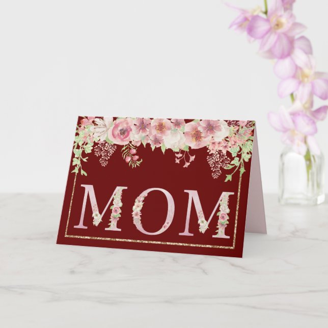 Pink Watercolor Floral on Cranberry Mother's Day Card (Orchid)