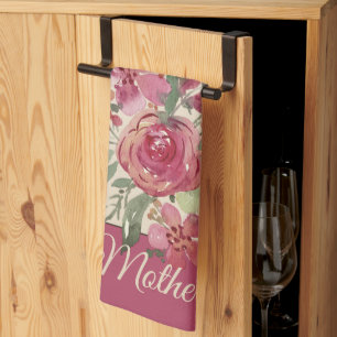 Pink watercolor floral parchment customisable  tea towel