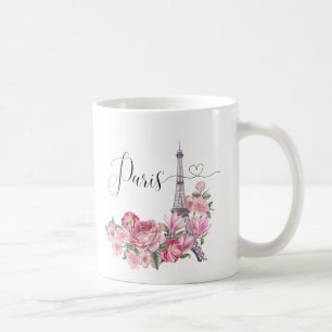 Pink Watercolor Floral Paris Cityscape Coffee Mug