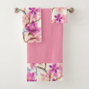 Pink watercolor floral pattern bath towel set