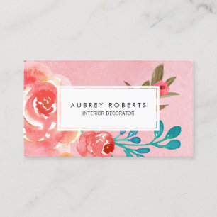 Pink Watercolor Floral Pattern Flower Shop Business Card