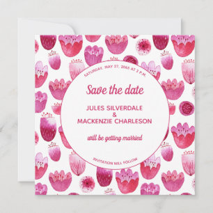 Pink Watercolor Floral Pattern Save the Date Invitation