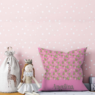 Pink watercolor floral pattern throw pillow