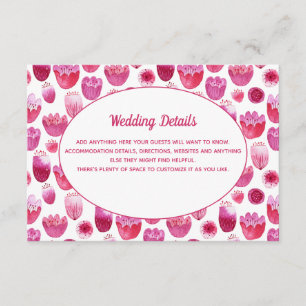 Pink Watercolor Floral Pattern Wedding Details Enclosure Card