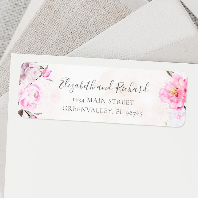 Pink Watercolor Floral Peony Elegant Address (Creator Uploaded)