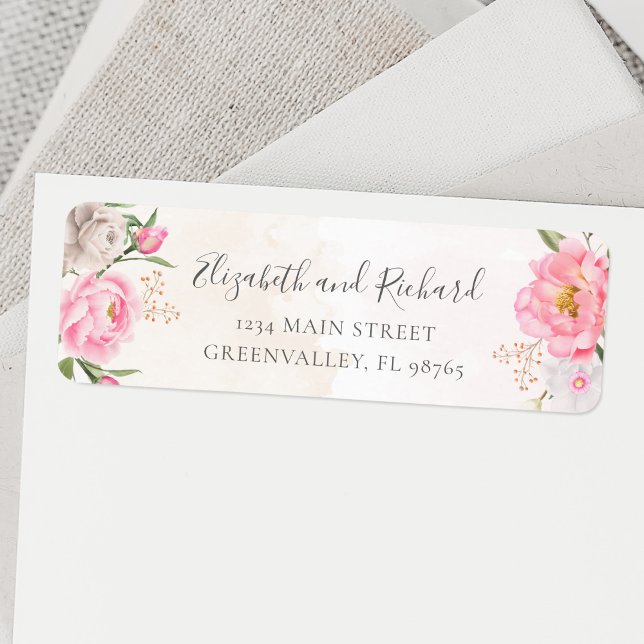 Pink Watercolor Floral Peony Elegant Address (Creator Uploaded)