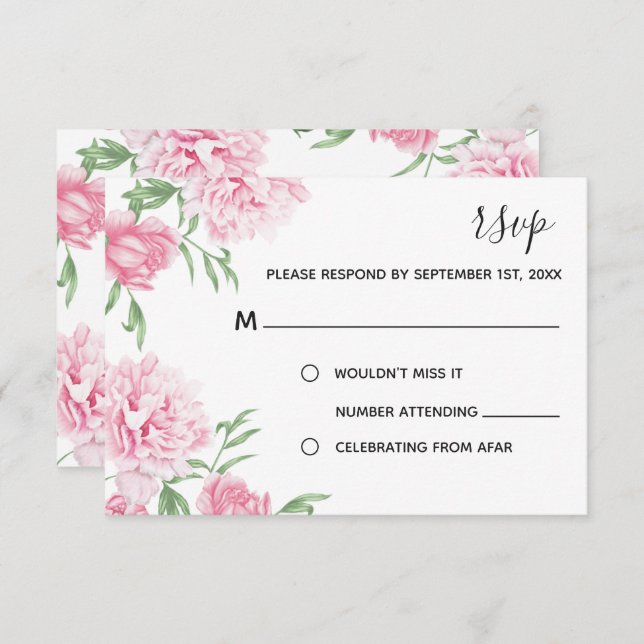 Pink Watercolor Floral Peony |  RSVP Invitation (Front/Back)