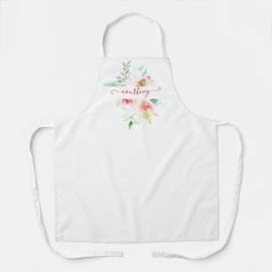 Pink watercolor floral personalised apron